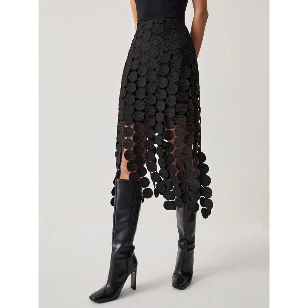 NWT Commense Laser Cut Multi Circle Double Layered Skirt Sz L